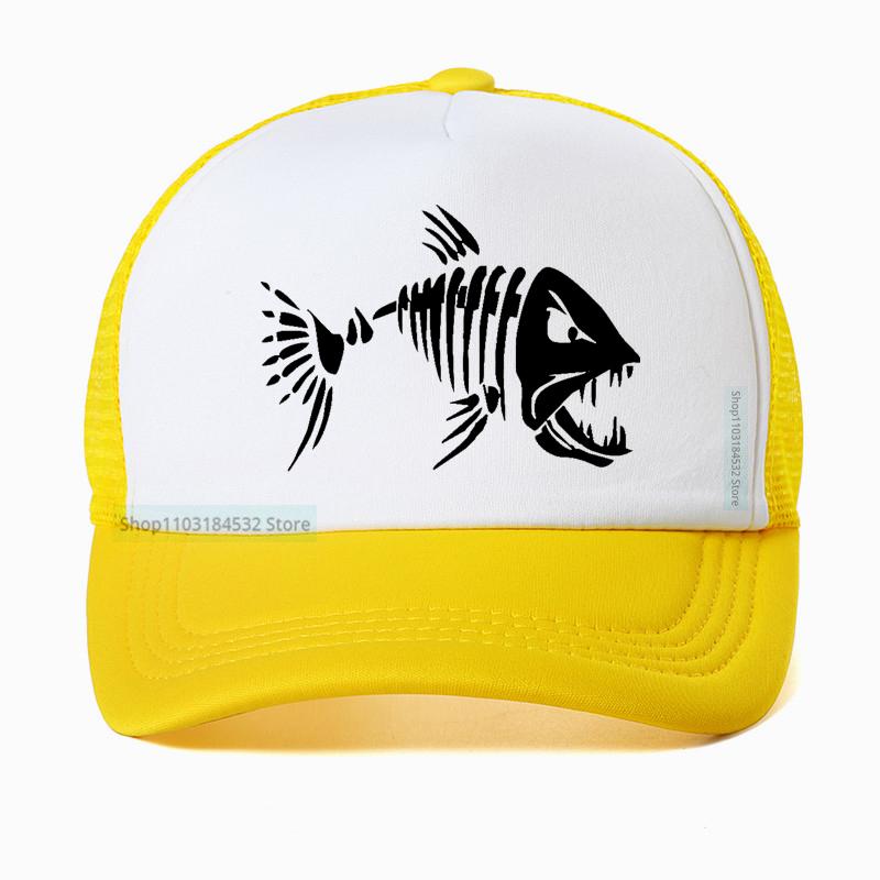 Cartoon Fish Bones Mesh Baseball Hat Unisex Outdoor Fishing Skeleton Fish Bone Adjustable Caps Women sun hat