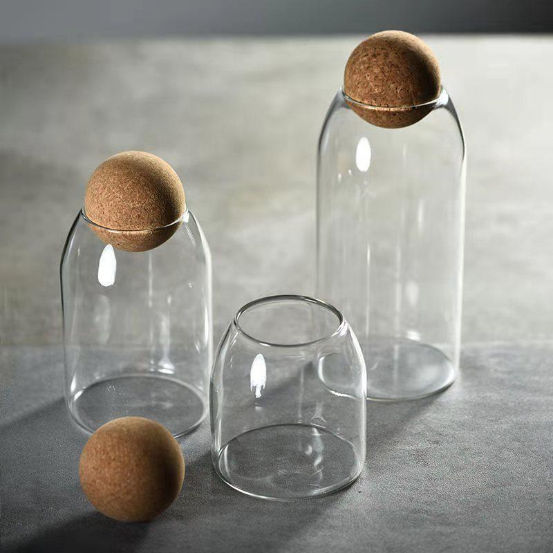 High Borosilicate Glass Storage Jar with Cork Stopper for Grains, Tea, and More