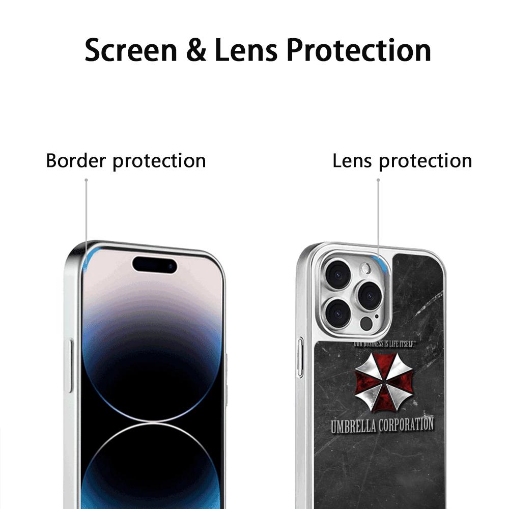Evil Umbrella Cool Pattern Design Ins Phone Case for iPhone 16 15 14 13 12 11 Pro Max Sheepskin Silver-edged Protective Case