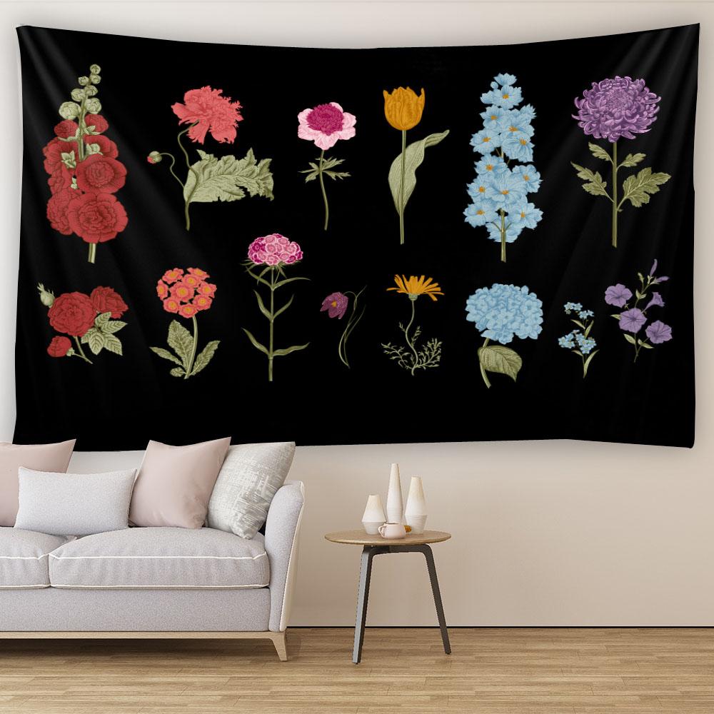 Large floral plant tapestry wall hanging feather turtle back leaf home decoration living room bedroom Bohemian printed tapestry