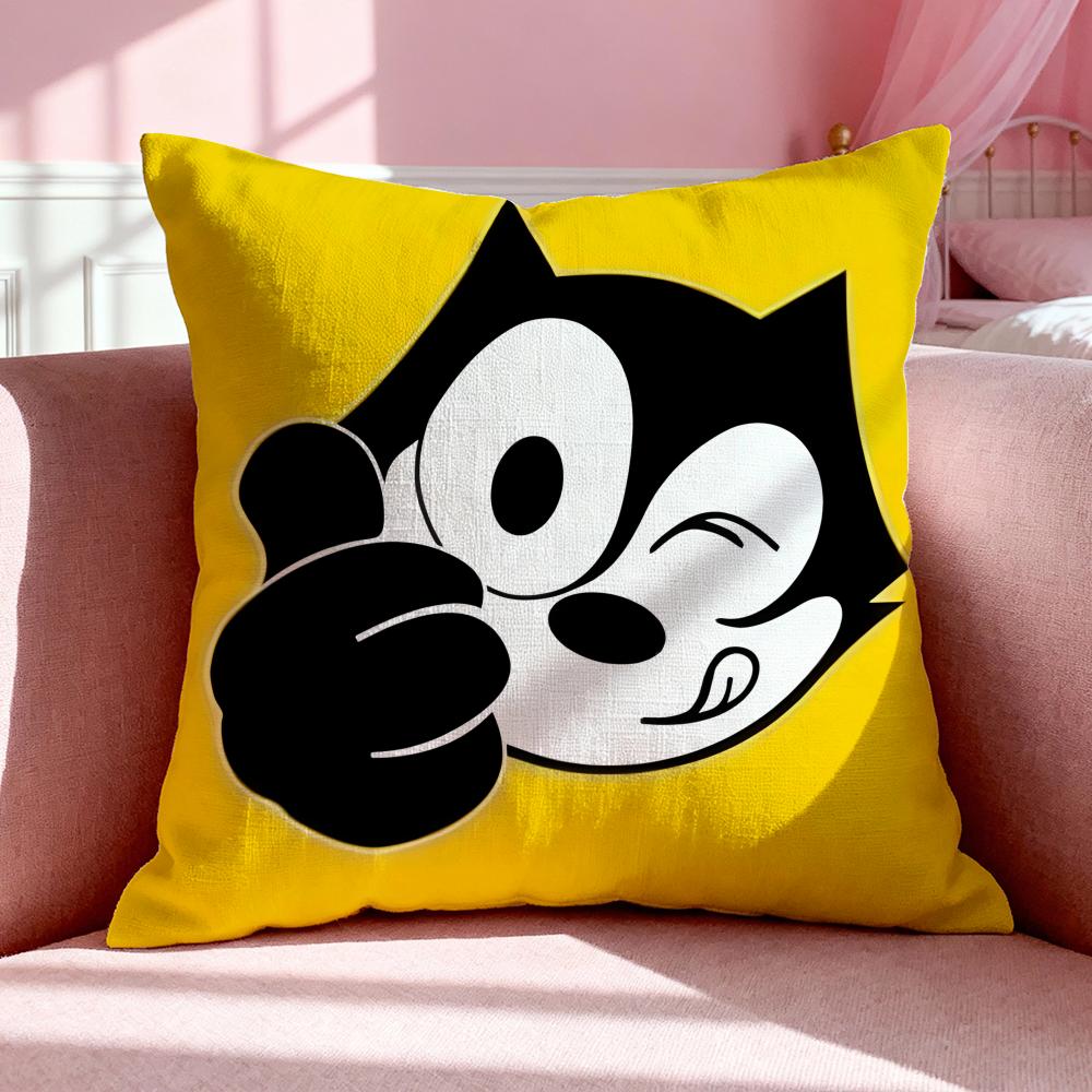 Cartoon F-Felix The Cat Cushion Cover Breathable Linen Pillowcase Summer Odorless Eco-Friendly Invisible Zipper Washable