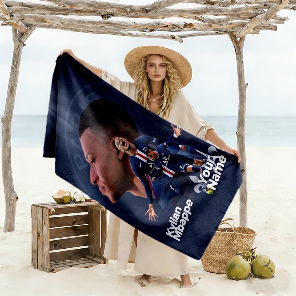 Mbappé Customized Name Beach Towel Super Soft Microfiber Quickdry Fabric Ideal for Travel Outdoor Swim Pool Yoga Surf Camping Hiking Gym Gift Holiday
