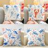 Blue White Red Ocean Animals Cushion Cover Natural Linen Organic Fabric Double-Sided Printing Breathable Perfect For Home Decor