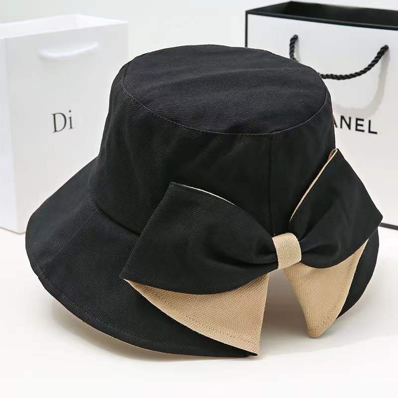 

Универсальная панама для женщин, весна и осень, чистый хлопок, разрез сзади, бант, модная повседневная солнцезащитная шляпа, корейская версия, шляпа для женщин M（56-58cm） чёрный