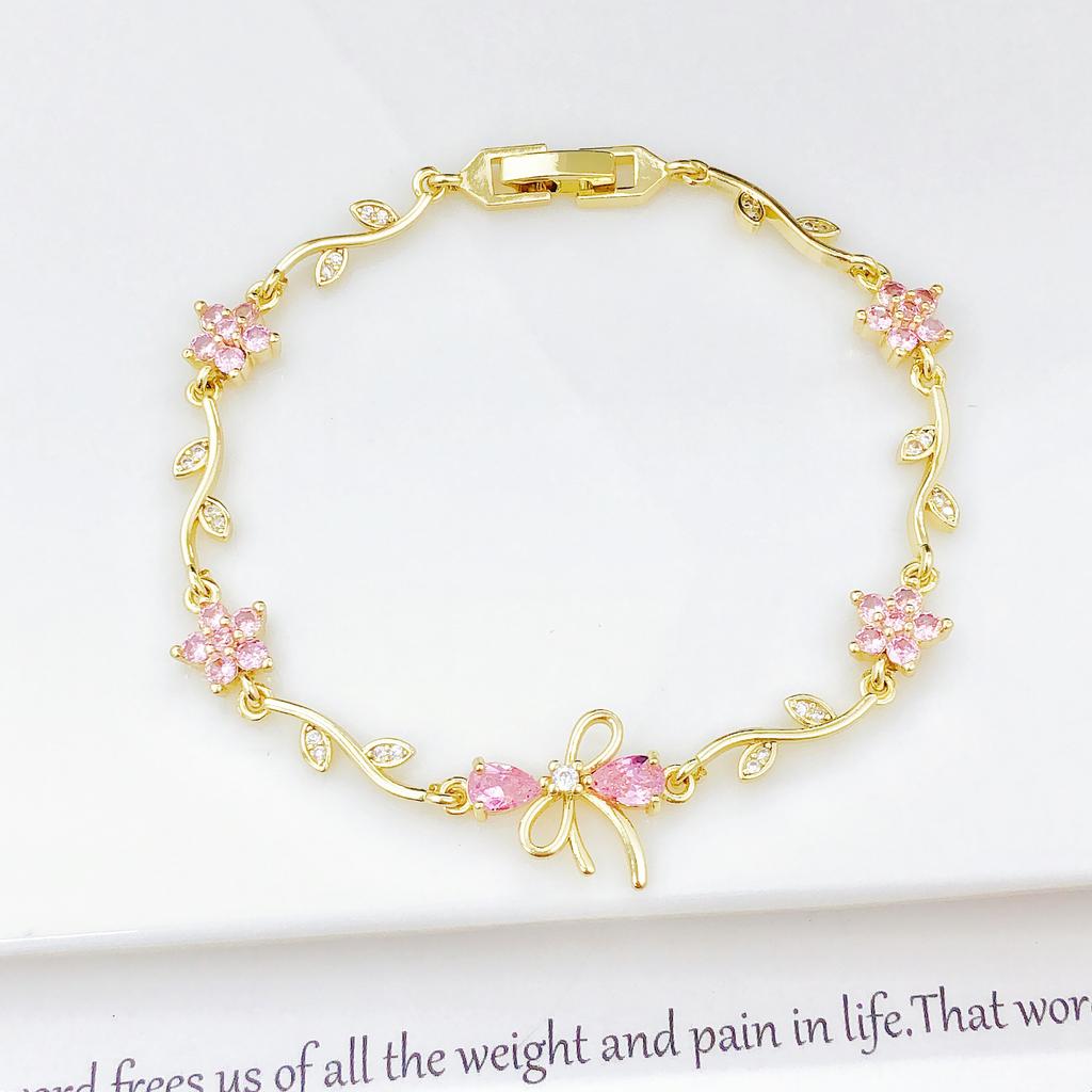 Hot Sale Rhinestone Bowknot Floral Bracelet Gold Plated Crystal Flower Vine Bracelet Fashion Wedding Party Jewelry Gift for Her