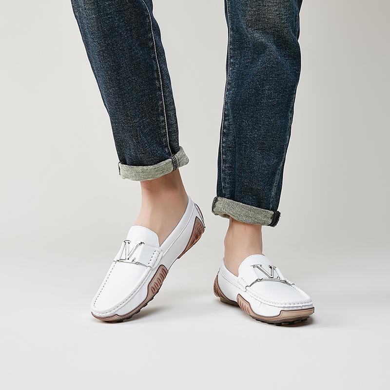 High Quality Men's Casual Leather Shoes Cowhide Loafers Soft Luxury Pea Shoes Genuine Leather Men's Flats Driving Shoes