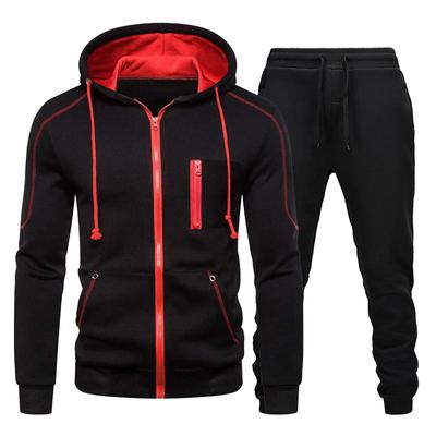 Terno esportivo quente de inverno masculino com capuz acolchoado e forrado de manga comprida + calças, conjunto de 2 peças