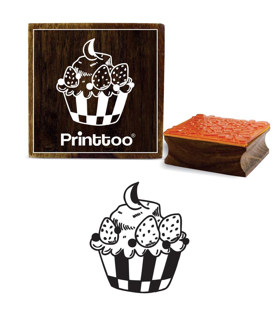 Printtoo Square Dairy Card Wooden Rubber Stamp Cup Cake Design Craft Scrap-Booking-2 x 2