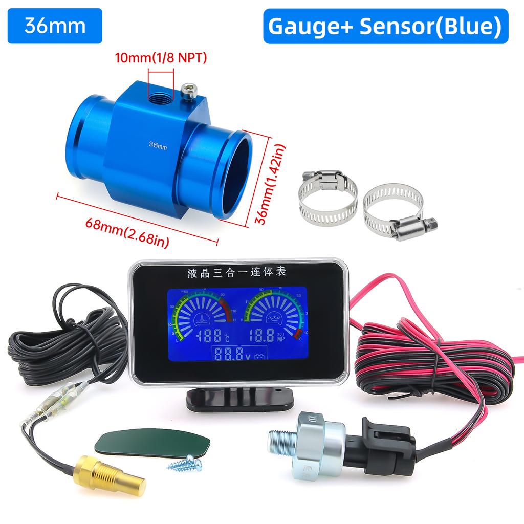 Car Multifunctional 3 IN 1 LCD Digital Truck Car Gauge Water Temp Gauge Oil Pressure Meter Voltmeter