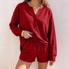Women's Casual Long Sleeve Top and Shorts 2 Piece Set for Fall Winter