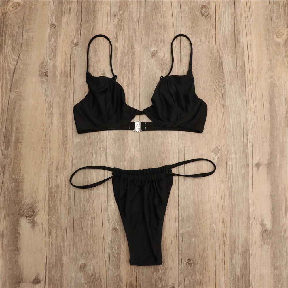 

Женский купальник, однотонный купальник, сексуальные регулируемые стринги, бикини, бразильская пляжная одежда, купальные костюмы M чёрный