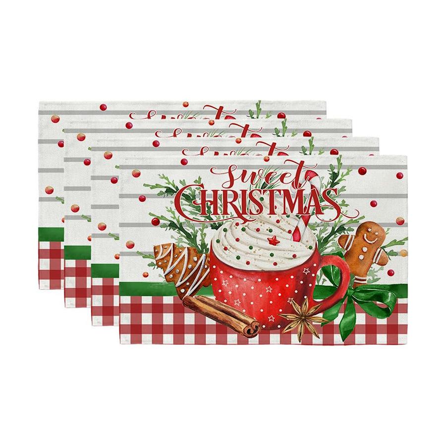 Festive Christmas Printed Linen Placemats - 4-Piece Set