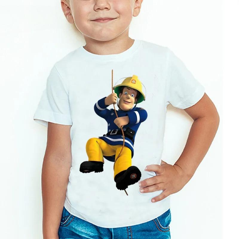 Enfants dessin animé pompier Sam imprimé été Casual confortable coton col rond t shirt à manches courtes