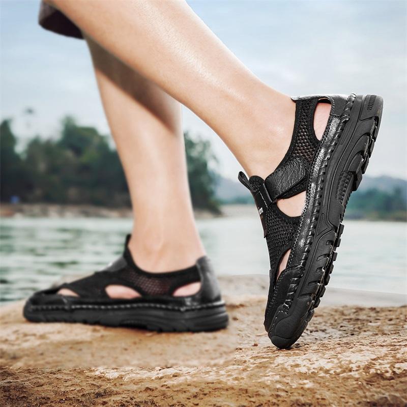 Mode Mode Genäht Handgefertigt Herrenschuhe mit Ausgehöhlten Atmungsaktiven Hochwertigen Sandalen Dickbesohlt Rutschfest Sport Strand Schuhe
