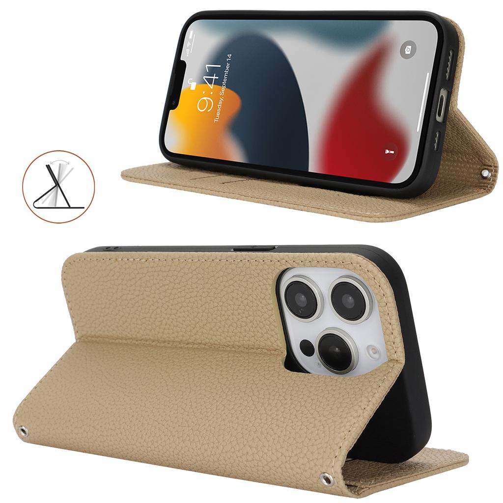 Etui z podstawką dla iPhone 13 Pro Max/12 Pro Max Skórzane etui typu flip z teksturą liczi ze smyczą/portfelem