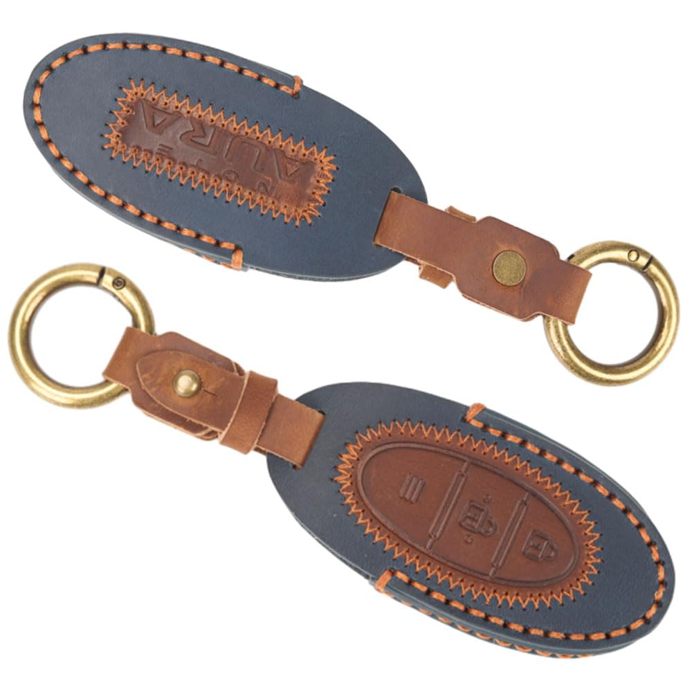 

XIKER Кожаный чехол для смарт-ключа для Nissan Note Aura E13 Мягкий на ощупь, стильный и защищает от грязи и пыли, крепится к пульту автомобиля и синий