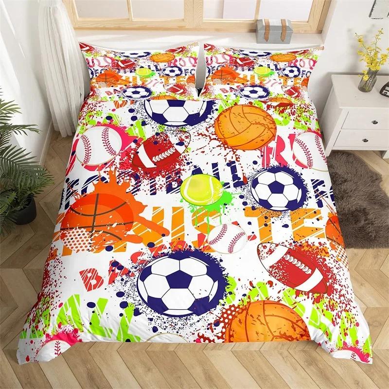 Football Duvet Cover Set Hand Drawn Sketch Soccer Sports Bedding Set for Boys Teens Men Twin Comforter Cover