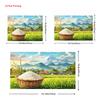 2D Countryside Rice Tapestry, Rural Farm Scene with Mount Fuji and Rice