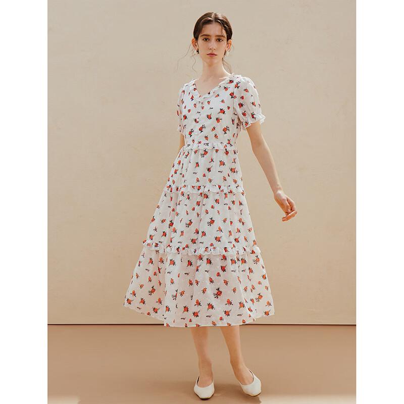INMAN French V-Neck Floral Print Midi Dress