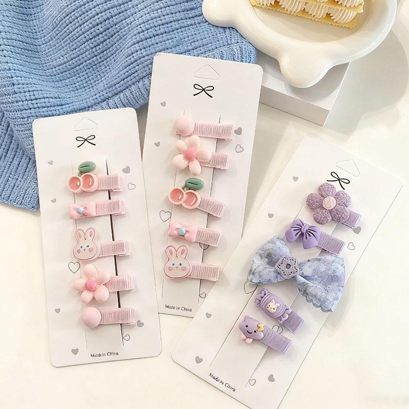 Korean Floral Bow Hair Clip Set for Little Girls - Cute Love Heart Fabric BB Clips for Princess Bangs and Fringes