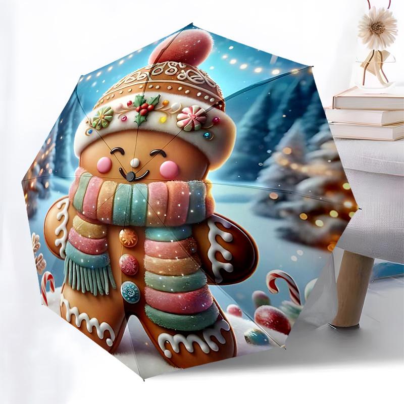 Gingerbread Man Themed Travel Umbrella-8 Ribs Automatic Opening and Closing, Portable Folding Design, Compact and Stylish Umbrella Suitable