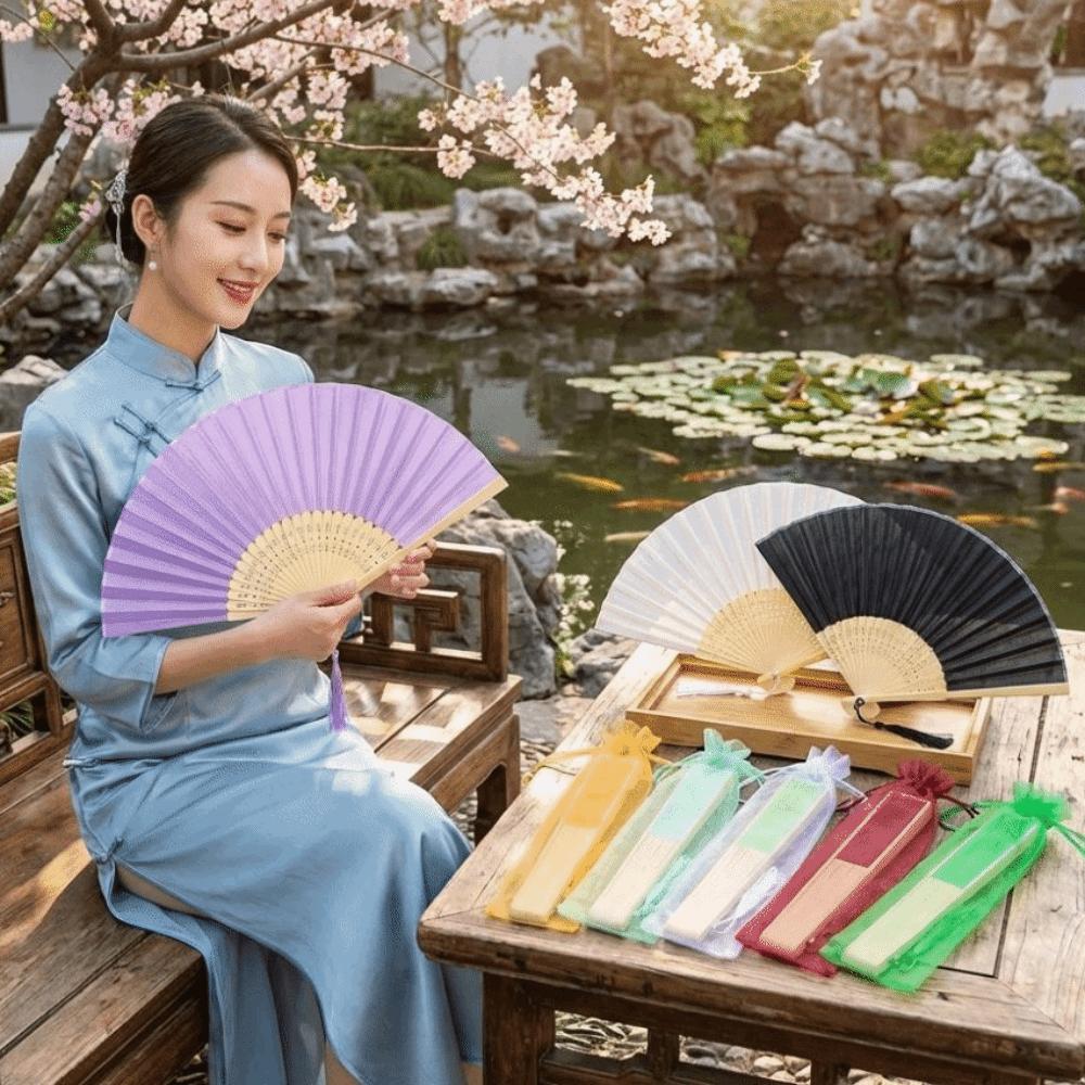 Cooling Tool Silk Hand Fan Wear Resist Hand Held Fan Fashionable Dance Fan Festival Party