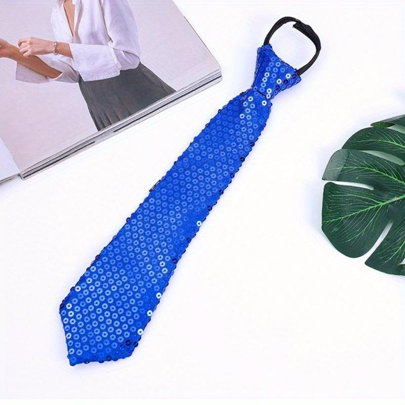 Men Women Shining Sequins Tie Stage Glitter Adjustable Zipper Closure Necktie Fashion Party Pre-Tied Neck Wear