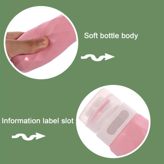 Contenant Taille Voyage 4 Pièces/Ensemble Bouteille en Silicone pour Articles de Toilette, Contenant Bouteilles Anti-Fuite, Portable Rechargeable Gel Douche Shampoing Lotion Après-Shampoing