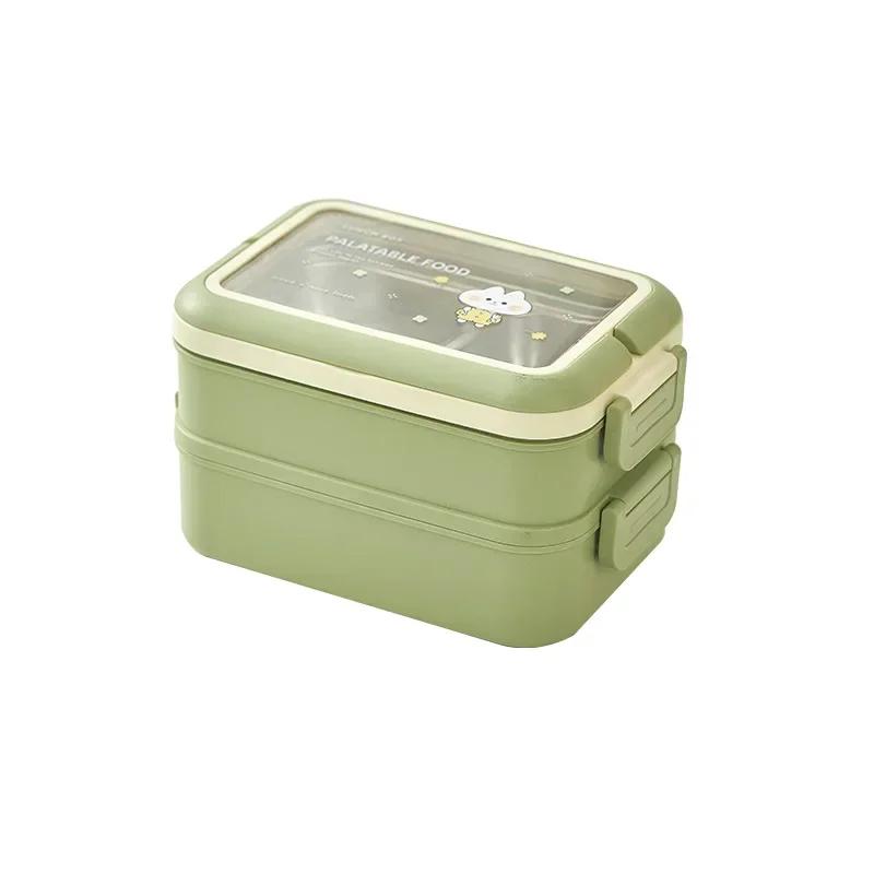 Cute Double-layer Lunch Box Stainless Steel Thermal Insulation Lunch Box with Handle Sealed Leak Proof Outdoor Picnic Bento Box