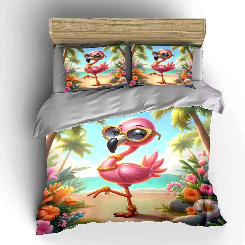 "Flamingo Beach Decor Set" Bedding Set with 1 Duvet Cover 2 Pillowcases Single Double King Queen Gift