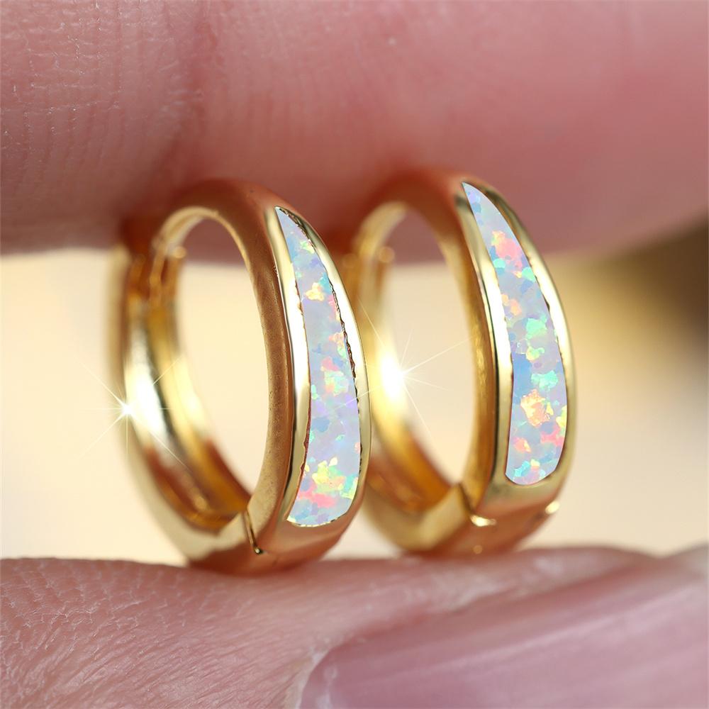 Grün Blau Weiß Feueropal Kleine Runde Creolen für Damen Vintage Goldfarbe Ohrstecker Hochzeits Schmuck Muttertagsgeschenke