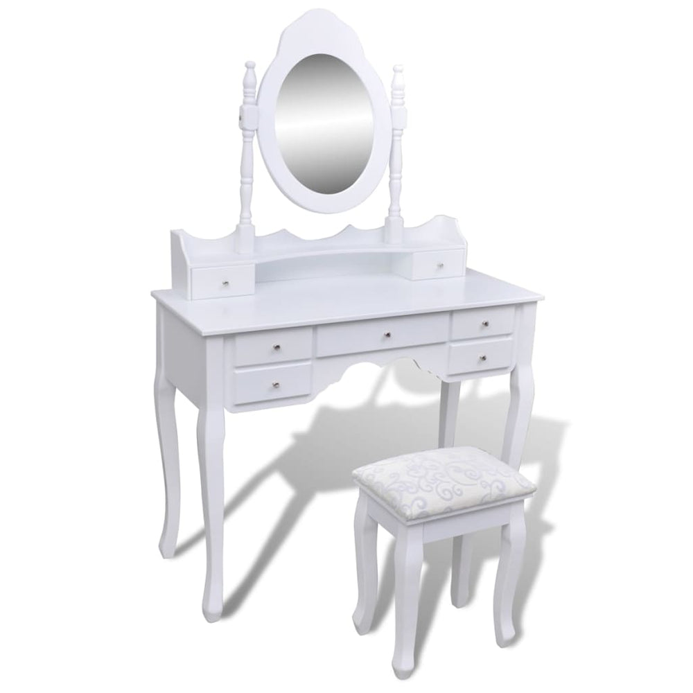 Coiffeuse avec miroir et tabouret 7 tiroirs