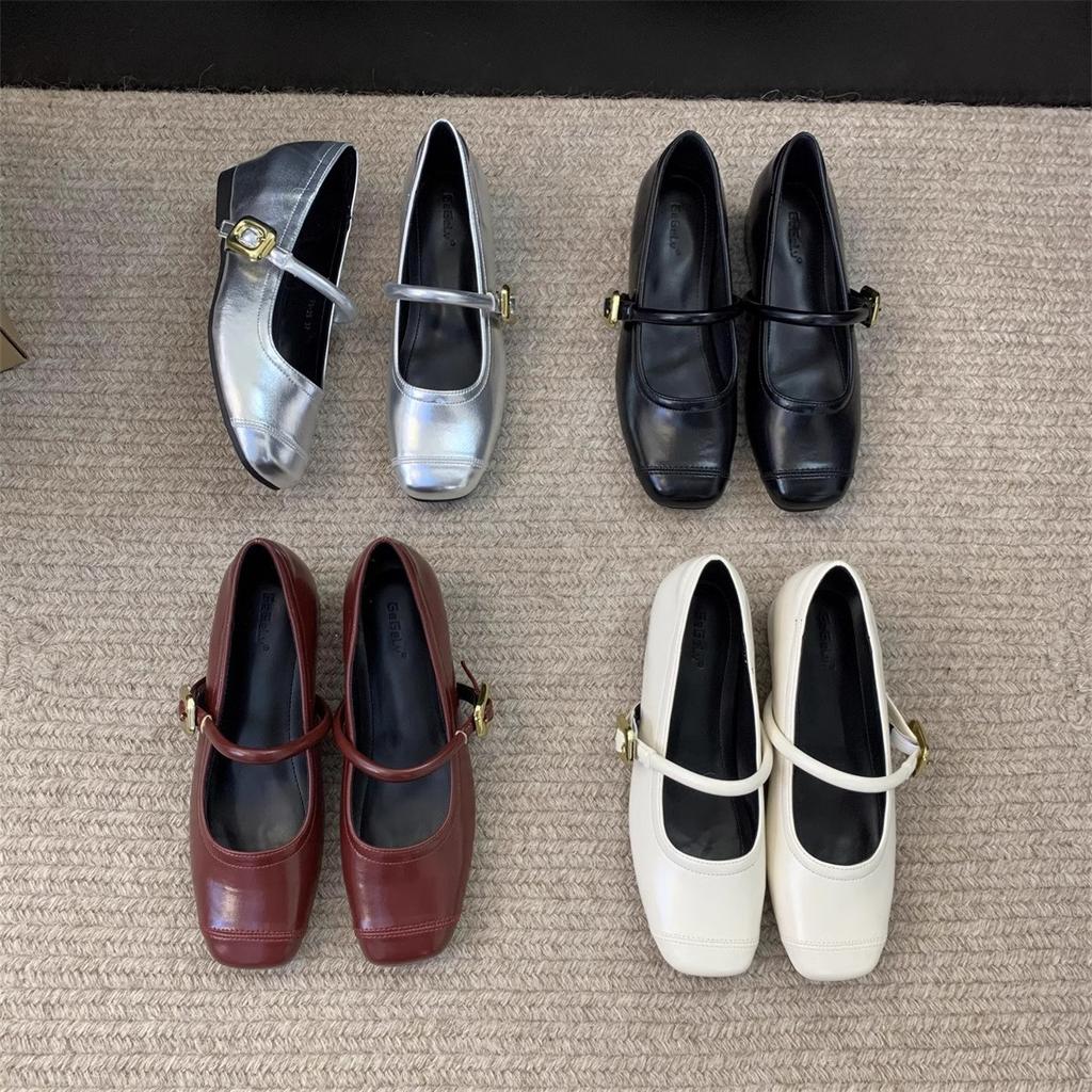 Small Inner Height Increase Leather Shoes Silver Mary Jane Shoes Women's Spring 2025 New French Round Head Light Mouth Single Shoes
