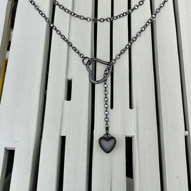 Adjustable Long Chain Necklace Unique Heart Pendant Necklace with Adjustable Length Stylish Clavicle Chain