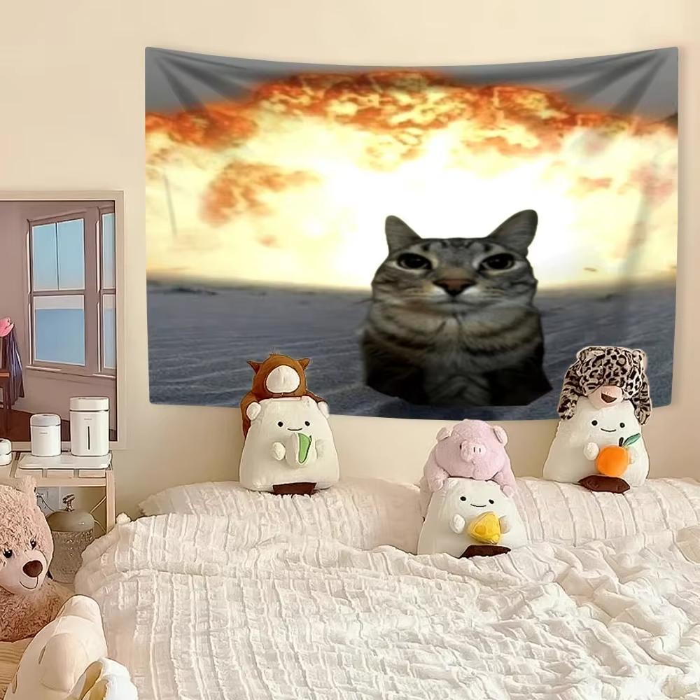 Funny Cat Tapestry for Bedroom Dorm Decor Kawaii Animal Wall Hanging Festival Party Photo Booth Background Cover