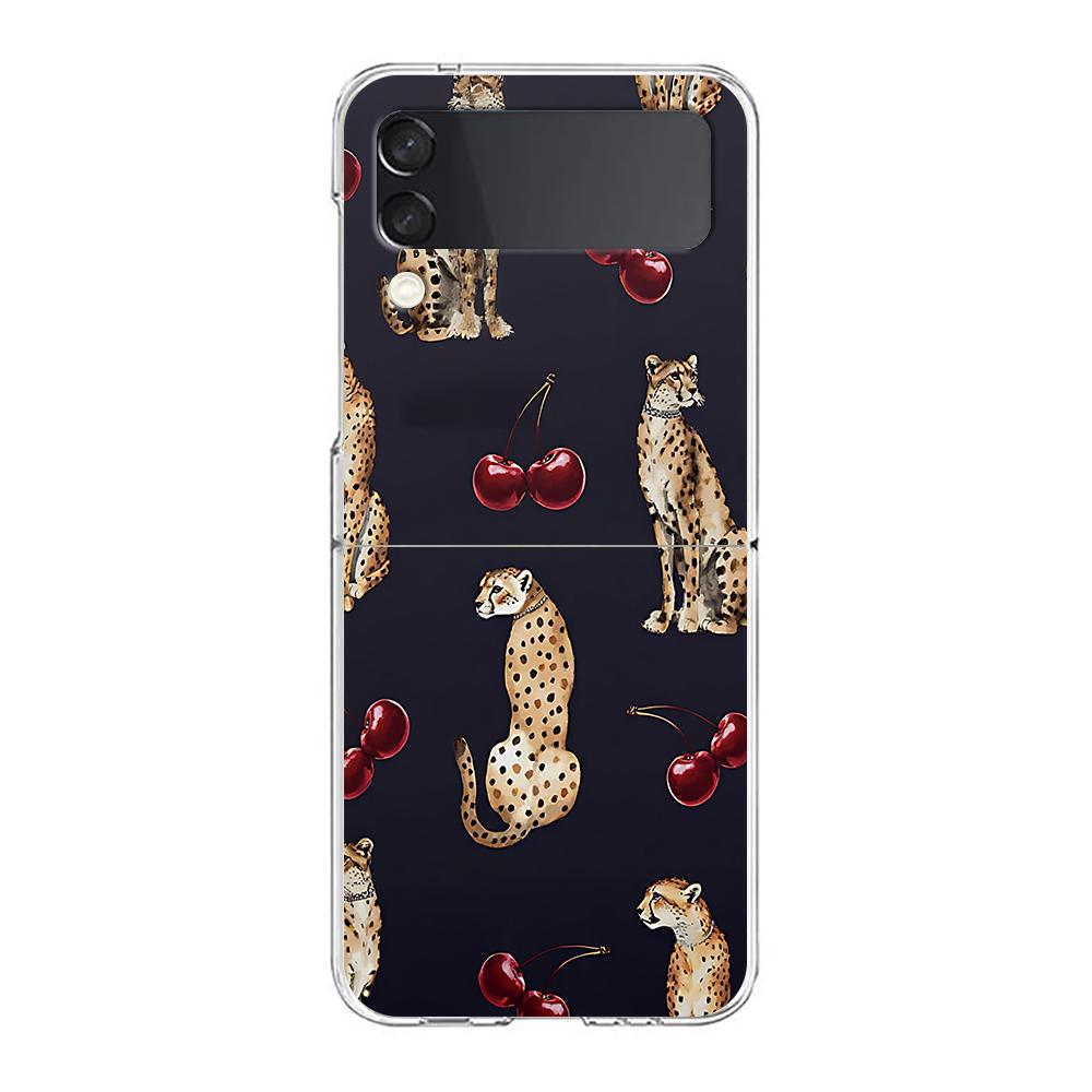 Transparent Phone Case For Samsung Galaxy Z Flip 3 4 5 6 7 Hard Folding PC Z Flip3 Flip4 Cover Red Cherry