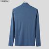 INCERUN Men High Neck Long Sleeve Rib Side Splits Casual Fitted Tops T-shirts Undershirts