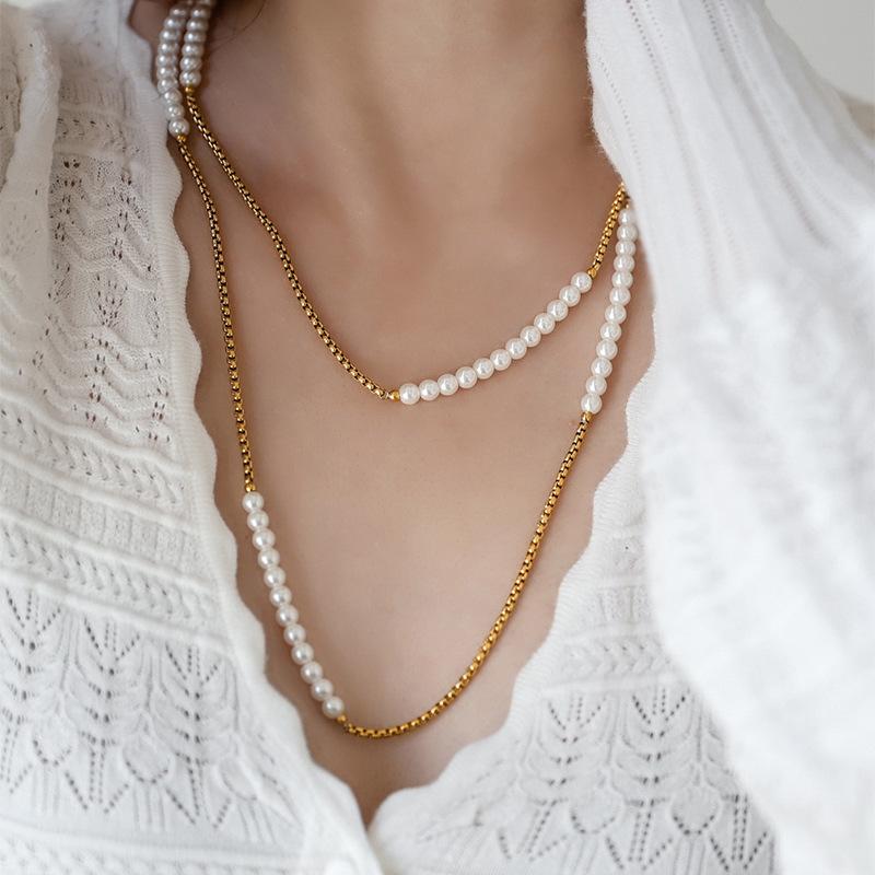 Irregular long beaded pearl double-layer necklace light luxury temperament sweater chain niche simple necklace