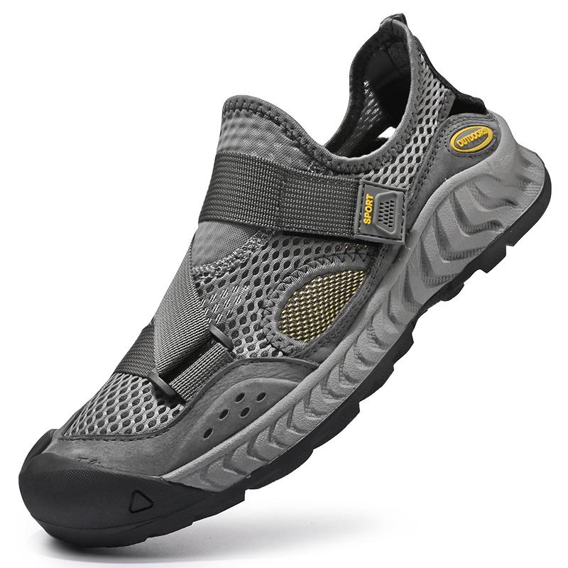 

Модные мужские дышащие кроссовки Брендовые мужские слипоны Обувь с открытыми носками Мужские роскошные сандалии Мужские удобные мокасины Мужская обувь для вождения 46 серый