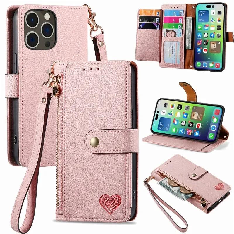 Crossbody Zipper Wallet Card Phone Case for iPhone 17 Air 16E 16 Pro Max 15 14 Plus 13 12 11 XS XR X Lanyard Leather Flip Cover