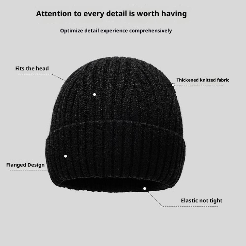 Wool Blend Beanie Hat with Button Strap Knitted Cap Ear Protection Outdoor Winter Warmth (OS)
