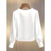 Spring and Autumn Pearl Round Neck Satin Women Shirt Loose Casual Long Sleeve Office Blouse Female Top O Neck Solid Color Simple Clothing