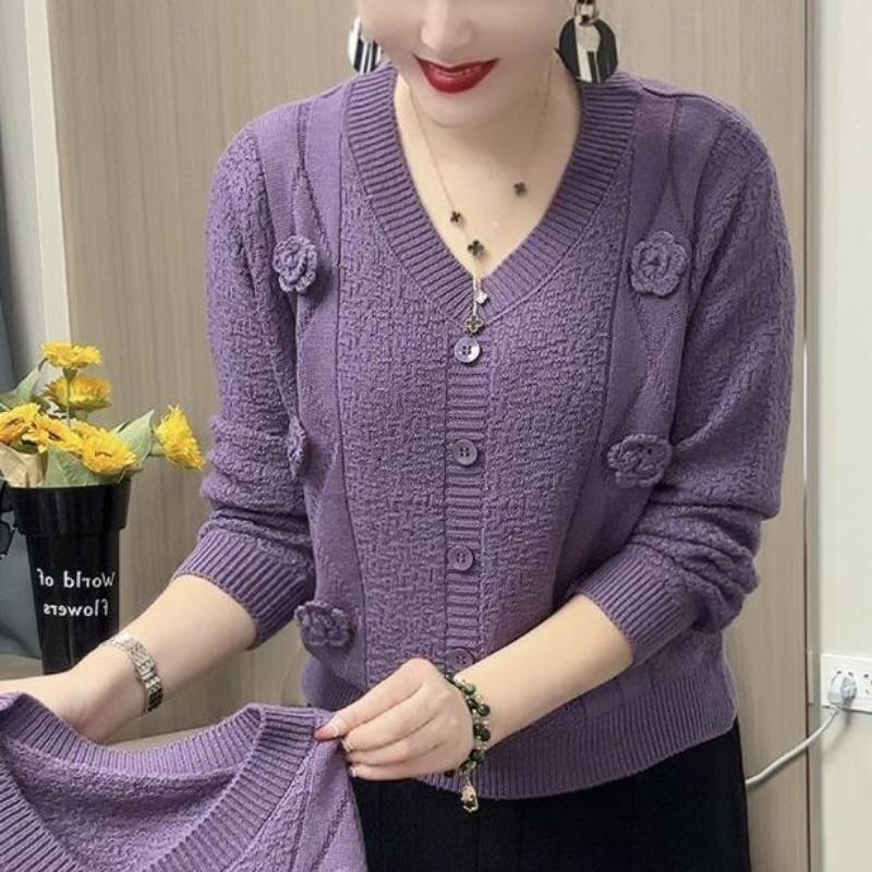

Вязаный свитер Осень Зима Корейский стиль Универсальная мода Цветочный свитер Топ 4XL фиолетовый