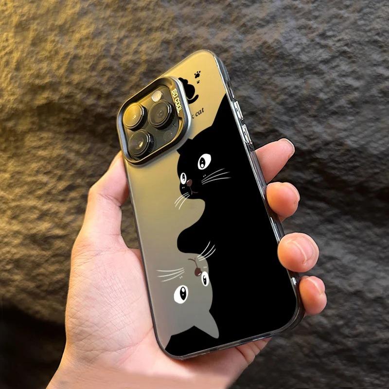 Urocze Kreskówkowe Czarne Koty Etui na Telefon Dla iPhone 16 15 Pro Max 14 13 12 11 Pro Max XS XR 7 8 Plus Wstrząsoodporne Silikonowe Miękkie TPU Pokrowiec