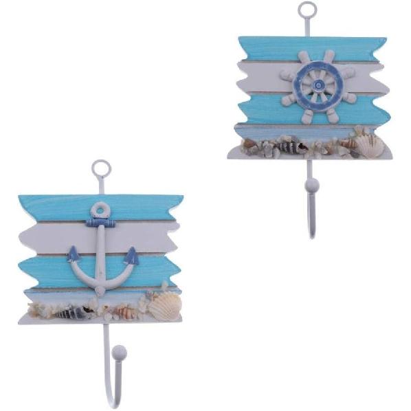 2pcs Mediterranean Style Wall Hooks Towel Hat Coat Hangers Bathroom Bedroom Clothes Coat Towel Holder Rack - Wheel + Anchor