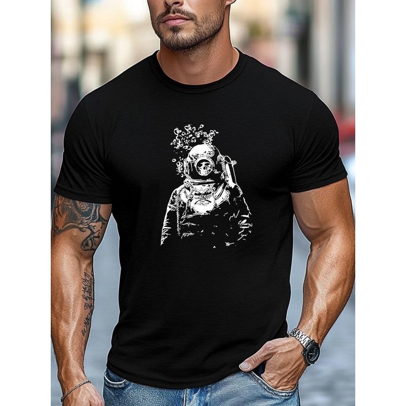 Men s Diver Pattern Summer Casual Crew Neck Short Sleeve T-Shirt S