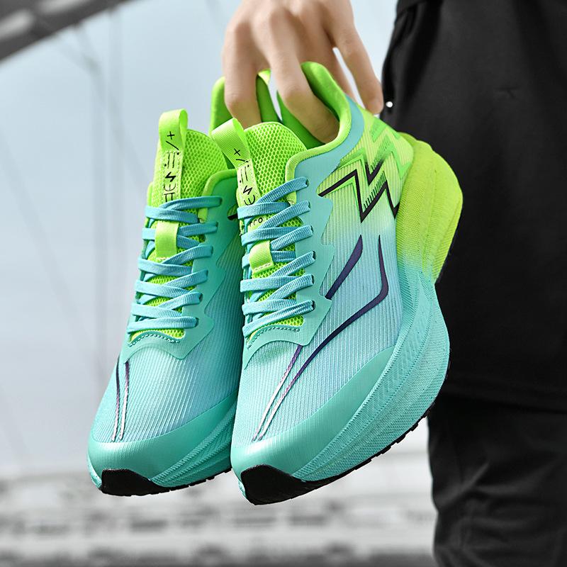 Ultra-light shock absorption professional carbon board running shoes popcorn men's summer breathable mesh thin student sports shoes