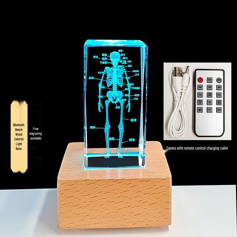 3D Carved Skeleton Brain Model Ornament - White Crystal Souvenir for Medical Students and Doctors