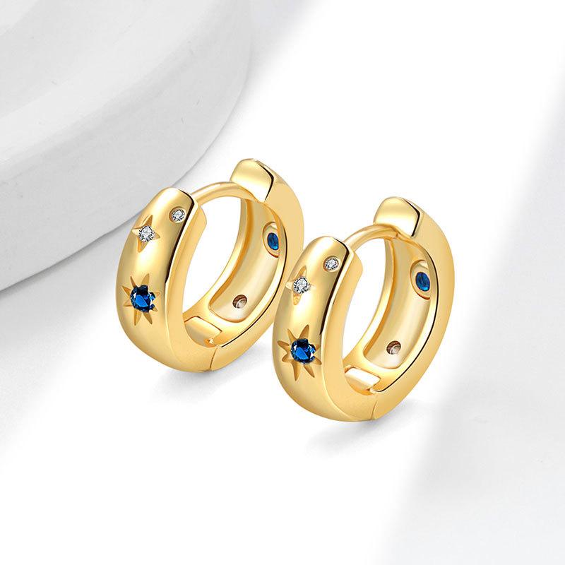 Minimalist Light Luxury Blue Zircon Star Moon Hoop Earrings Fashionable Women Jewelry