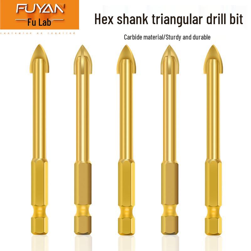 Hex Shank Triangle Drill Bit for Tile - Carbide Threaded Cross Twist for Hole Drilling